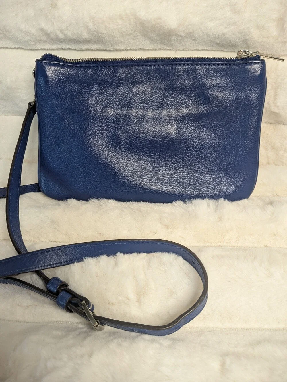 Michael Kors Navy Pebbled Leather Triple Zipper Crossbody
